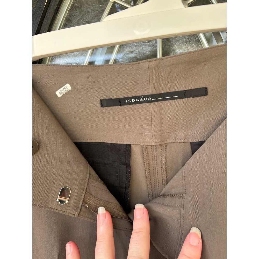 Isda & Co Taupe Brown Tailored Trousers Size 6 French Fabric Wide Waistband - Picture 4 of 8